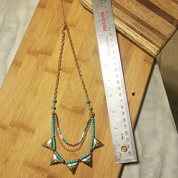 Tribal-ish Gold Spike Turquoise Necklace - Picture 4 of 4